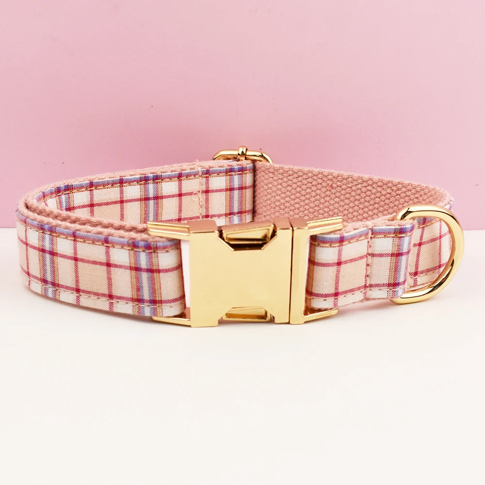 Pink Plaid Personalized Dog Collar & Leash Set