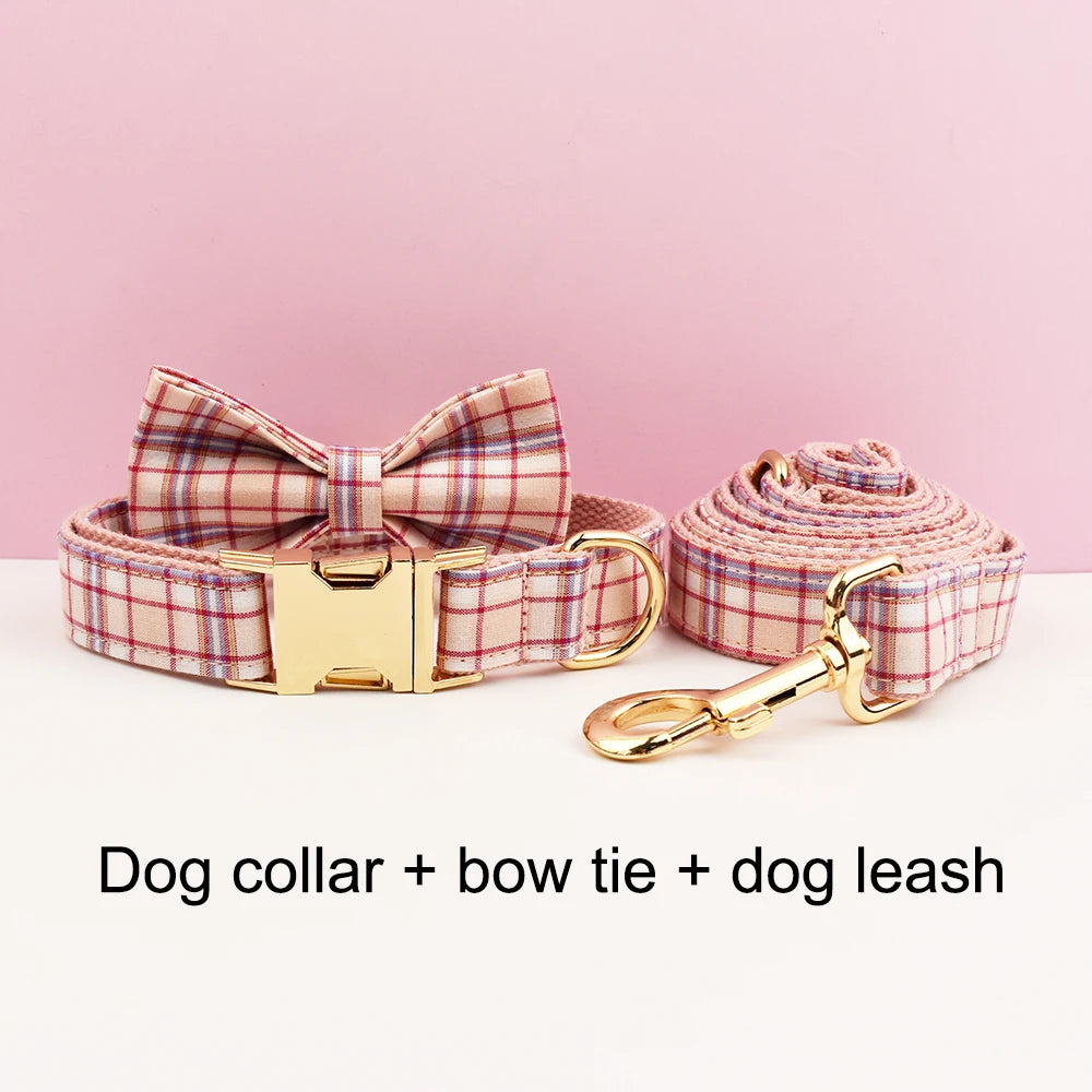 Pink Plaid Personalized Dog Collar & Leash Set