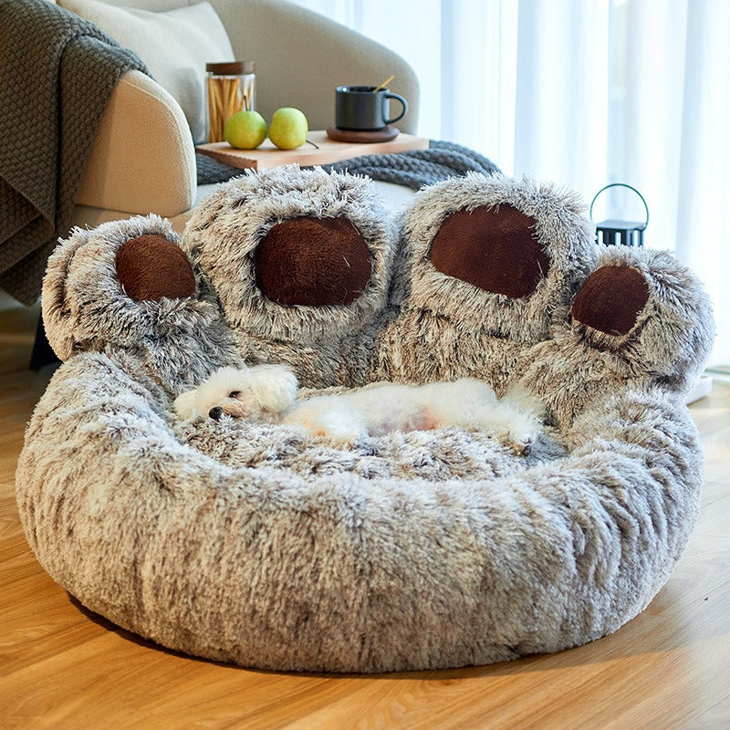 The Squeaky Coco Teddy Paw Dog Bed – Soft Plush Calming Nest