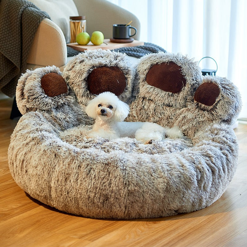 The Squeaky Coco Teddy Paw Dog Bed – Soft Plush Calming Nest