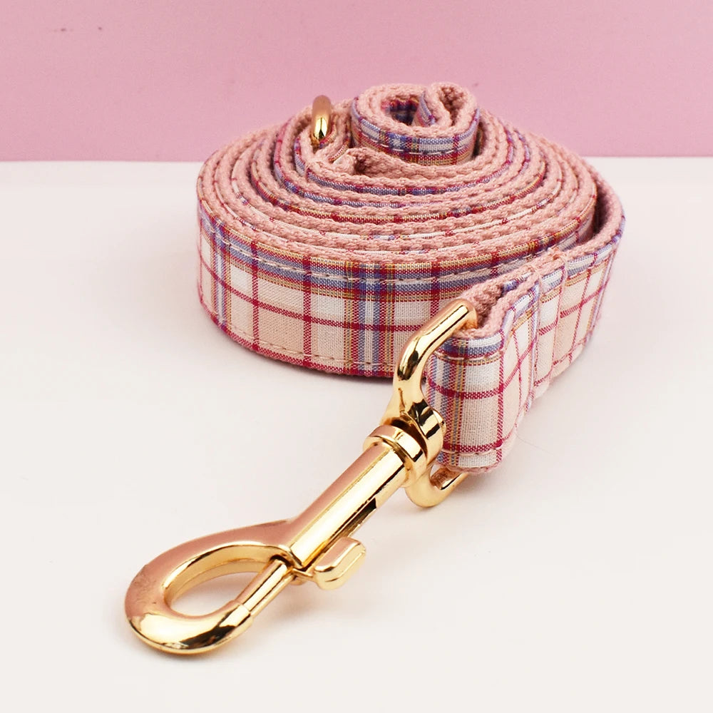 Pink Plaid Personalized Dog Collar & Leash Set