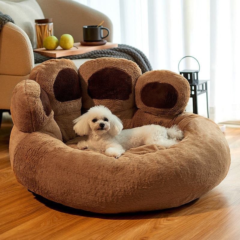 The Squeaky Coco Teddy Paw Dog Bed – Soft Plush Calming Nest