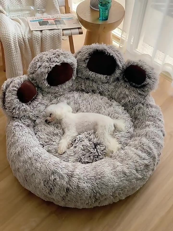 The Squeaky Coco Teddy Paw Dog Bed – Soft Plush Calming Nest