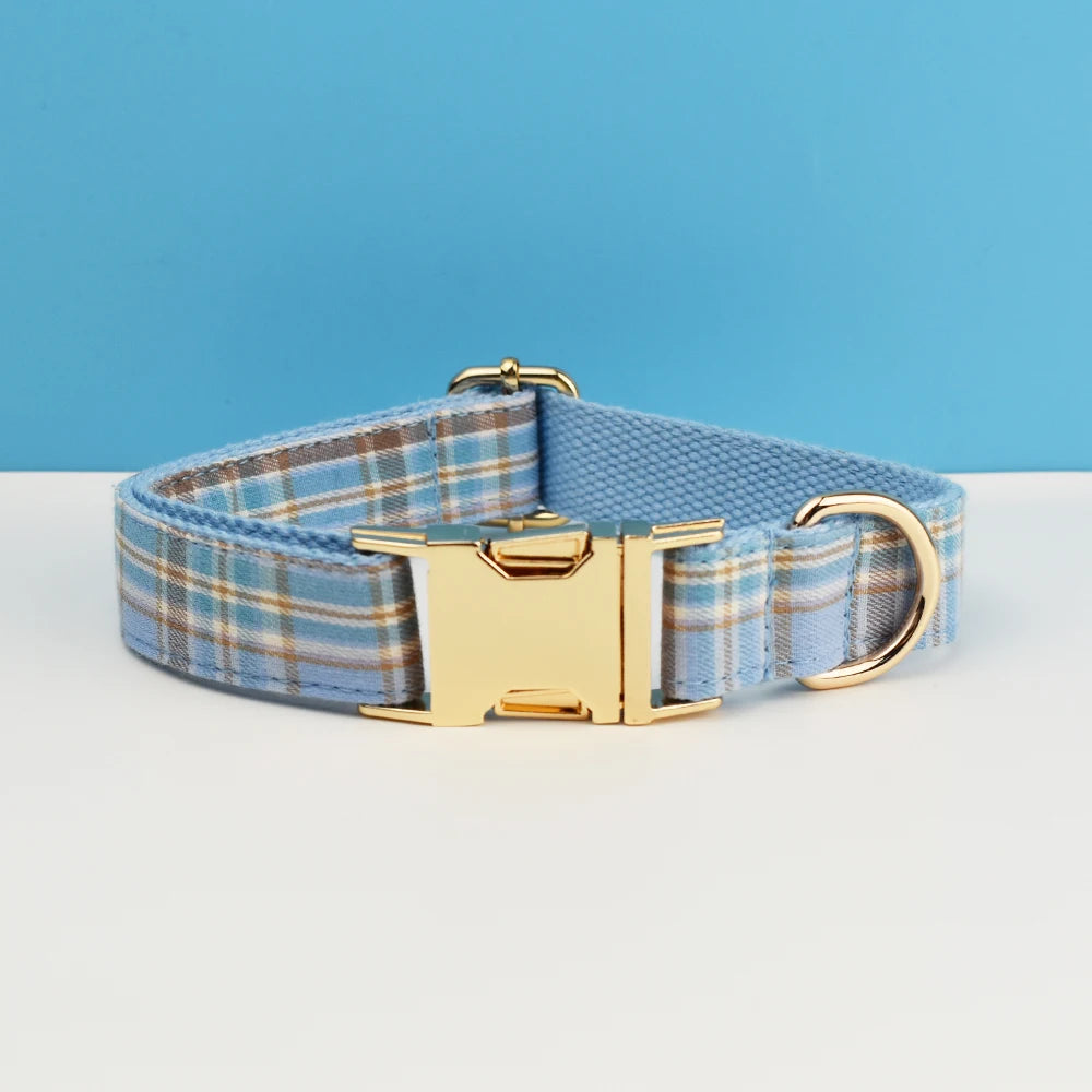 Bue Plaid Personalized Dog Collar & Leash Set