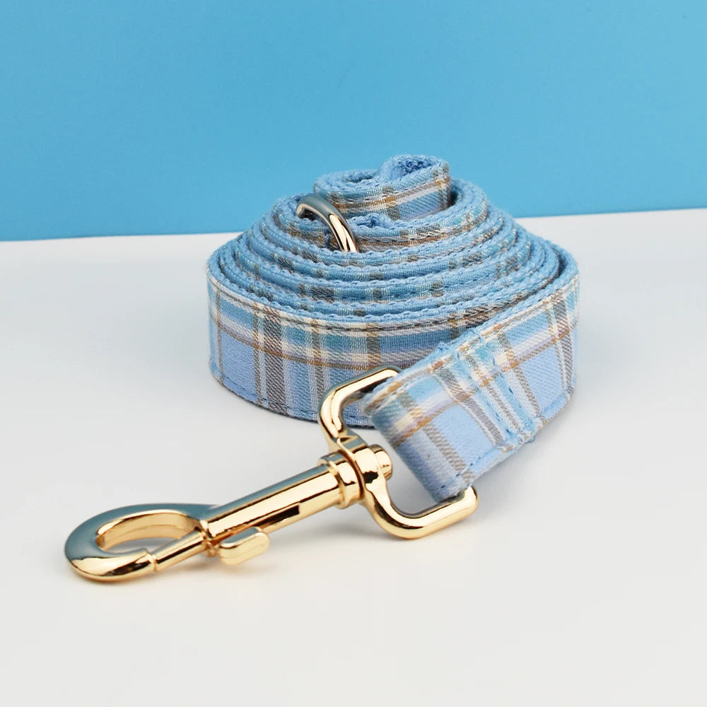 Bue Plaid Personalized Dog Collar & Leash Set