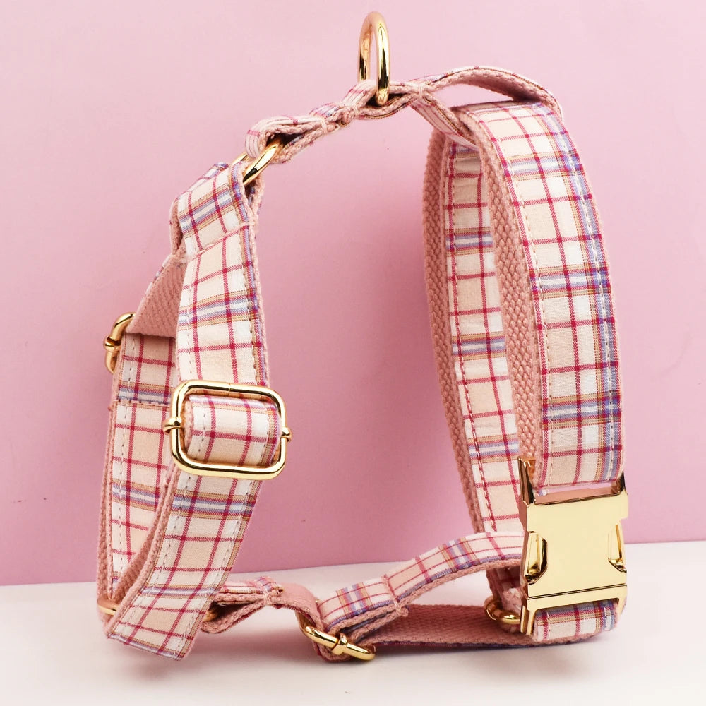 Pink Plaid Personalized Dog Collar & Leash Set
